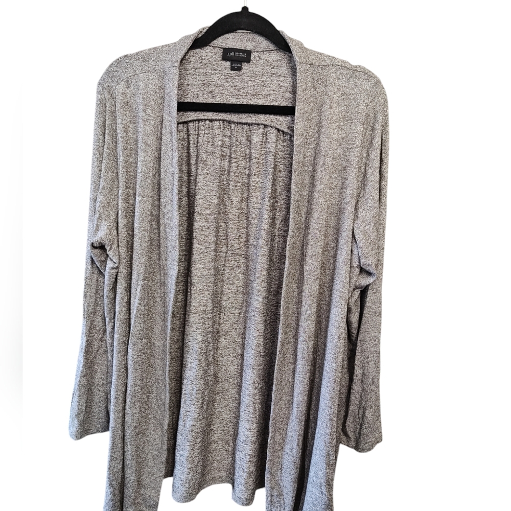 J.Jill  Wearever Collection Open Front Sweater Cardigan Gray Pockets Size XL